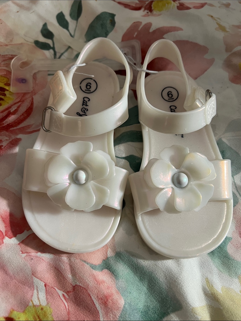 Cat & Jack Pearl White Flower Jelly Sandals
